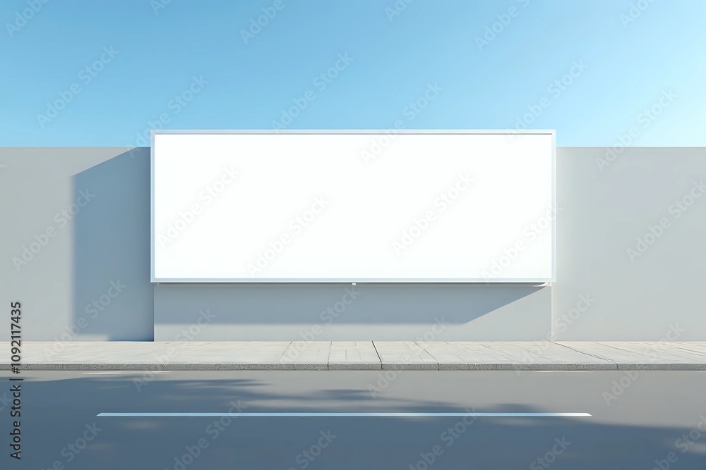 Obraz premium A minimalist white billboard on a clean, modern street with a clear blue sky