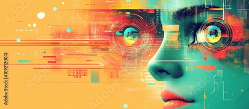 Abstract portrait of a woman with futuristic technology elements. photo