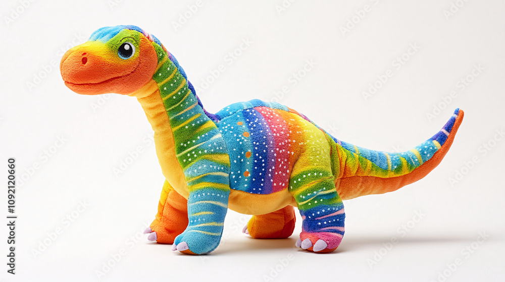 Naklejka premium colorful rainbow plush dinosaur toy on white background