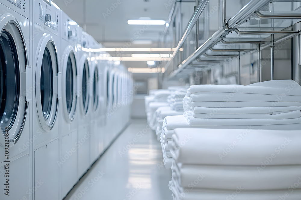 Obraz premium Professional laundry service provides clean white linens for institutions and industries