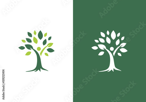 nature logo vector design line art tree and human or person inside design, abstract tree and human logo symbol inside design