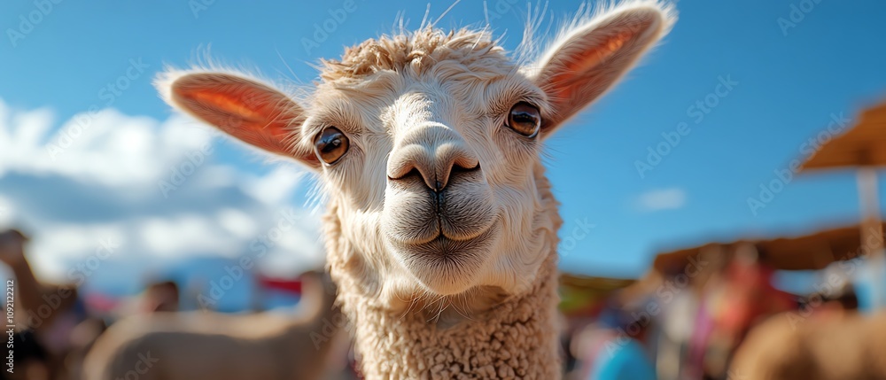 Obraz premium A Peruvian festival with alpacas, woven garments, and Andean music