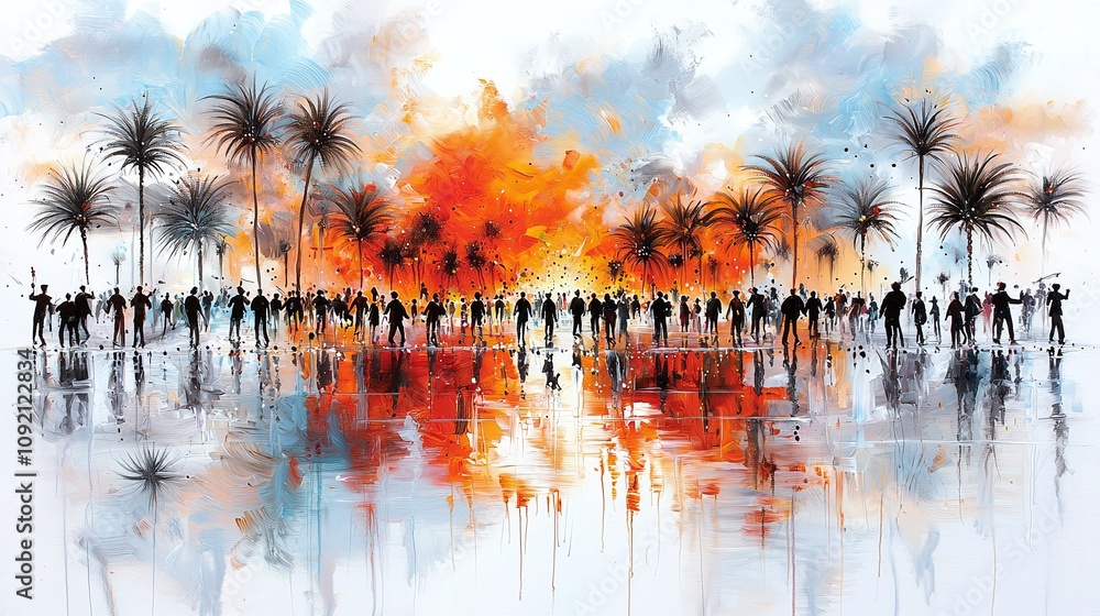 Obraz premium Sunset Gathering at Palm Grove