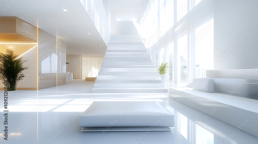 White Staircase and Minimalist Interior Design in a Modern Home White Staircase and Minimalist Interior Design in a Modern Home