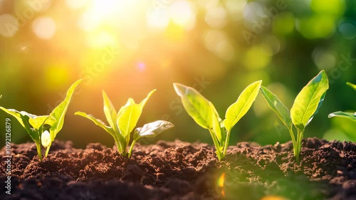 Seedlings growing from the dirt time lapse video. Microgreens healthy food with vitamins. photo