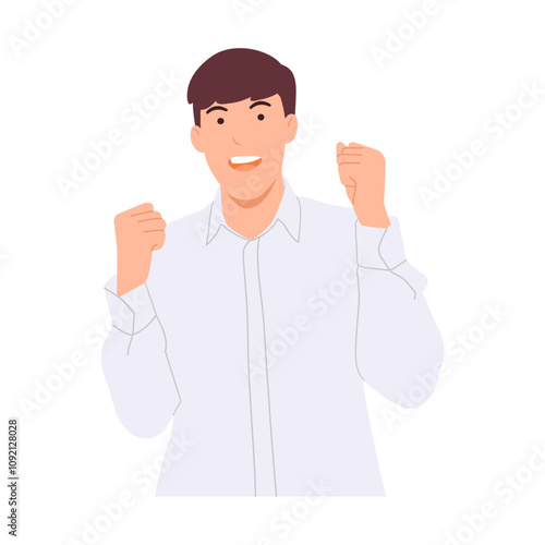 Proud, excited man Looks fun and laughs. Vector illustration
