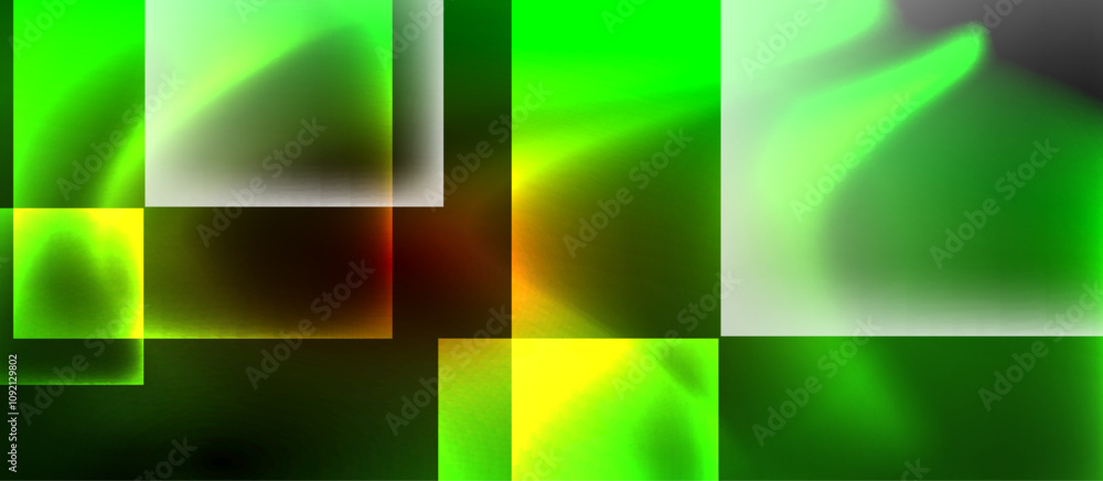 Fototapeta premium Glass squares with neon shiny light abstract background