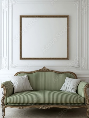 Elegant Green Sofa with Orn...