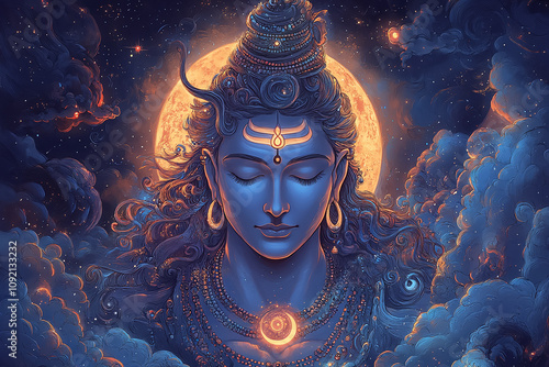 Hindu God Shiva in cosmic world photo