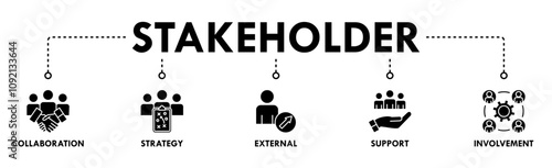 Stakeholder banner web icon illustration concept with icon of collaboration, strategy, external, support, and involvement