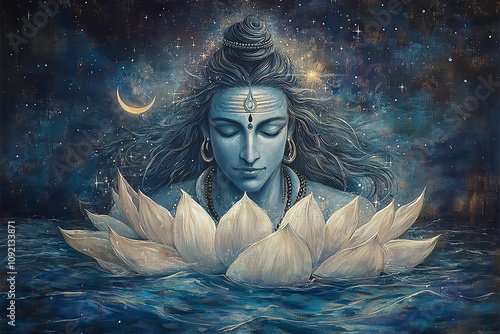 Hindu God Shiva in cosmic world photo