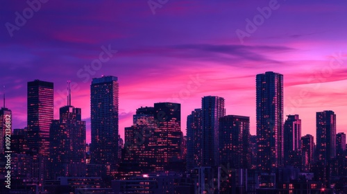 Wallpaper Mural Cityscape at Sunset with Pink Hues Torontodigital.ca