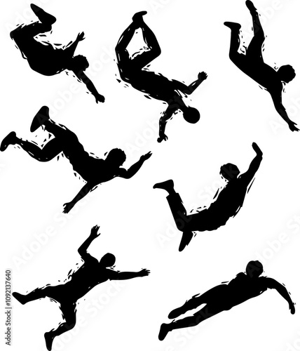 silhouettes of people falling