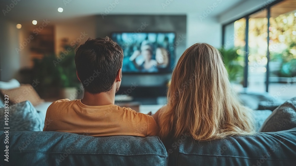 Western family watching a streaming service on a smart TV Western family watching a streaming service on a smart TV