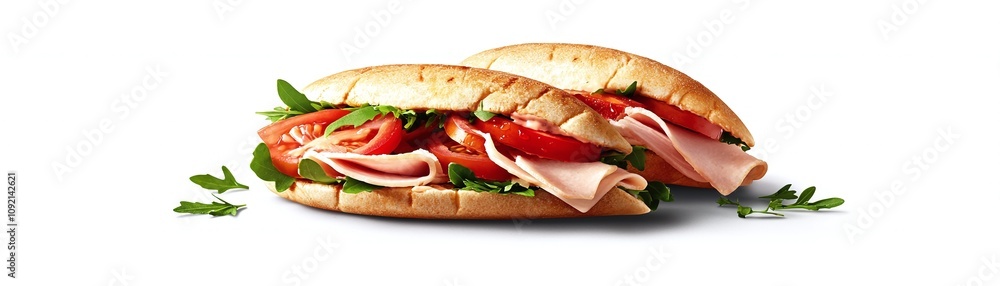 Obraz premium Fresh Ham and Tomato Sandwich with Arugula.