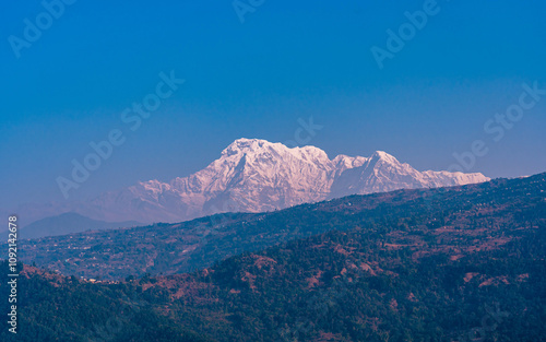 Landscape view of Mount Annapurna range in Nepal. photo