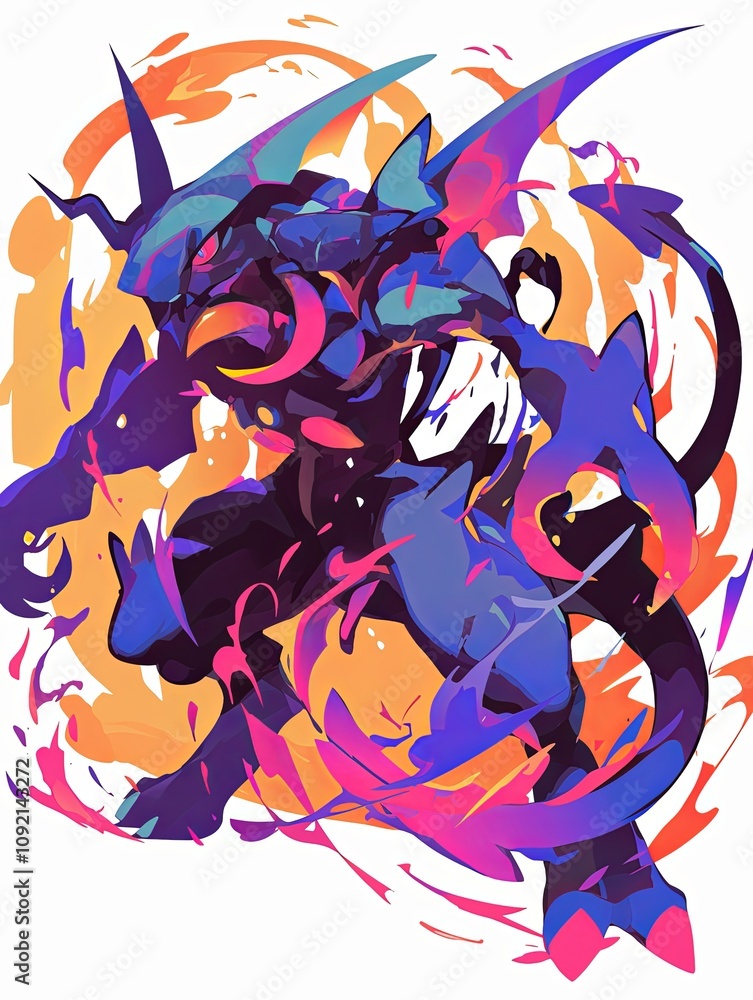 Fototapeta premium Abstract digital painting of a powerful, stylized creature with vibrant colors and dynamic pose.