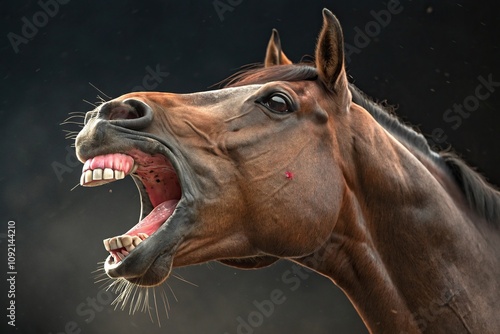 A horse's mouth showing red and swollen lymph nodes in a close-up shot, viral infection, veterinary care photo