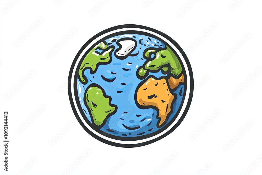 Obraz premium Cartoon illustration of Earth with continents and oceans.