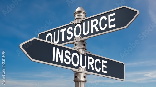 Two way Sign Post Pointing to Outsource and Insource Business Concepts