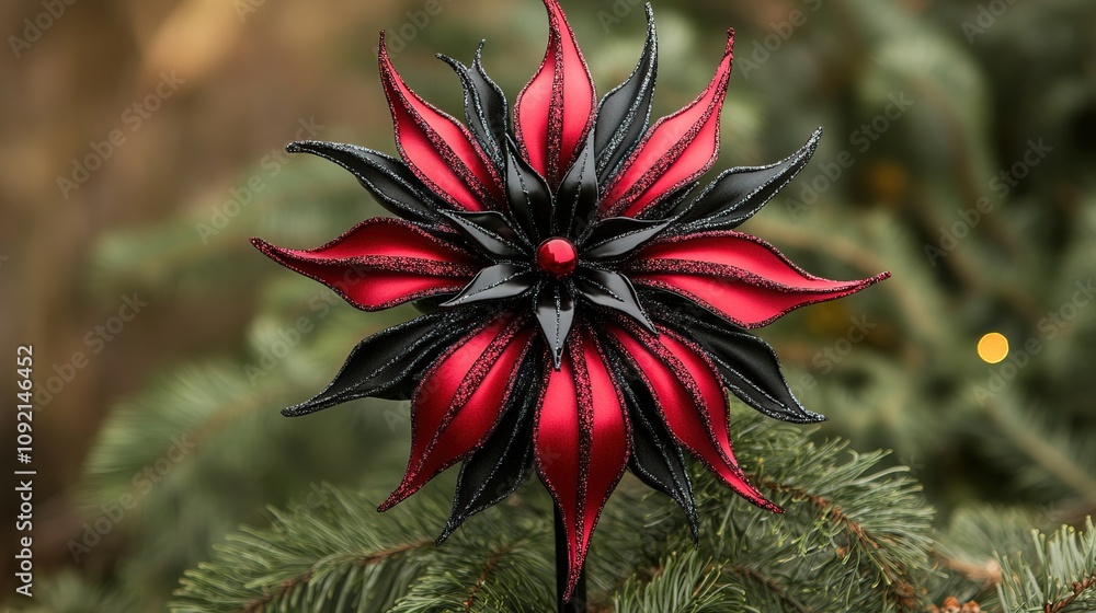 Red and Black Christmas Tree Topper Decoration Red and Black Christmas Tree Topper Decoration