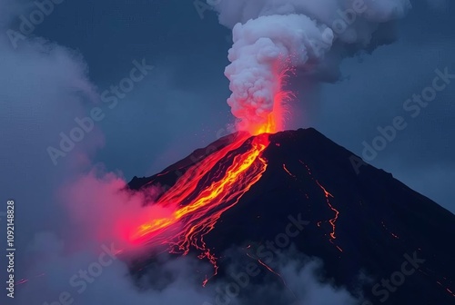 _. Volcanic Eruption - A volcanic eruption with lava spewing int photo