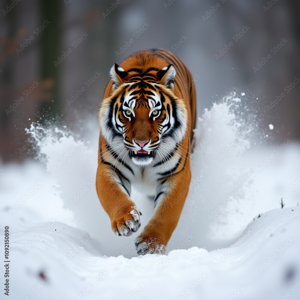Obraz premium Majestic Tiger Charging Through the Snow