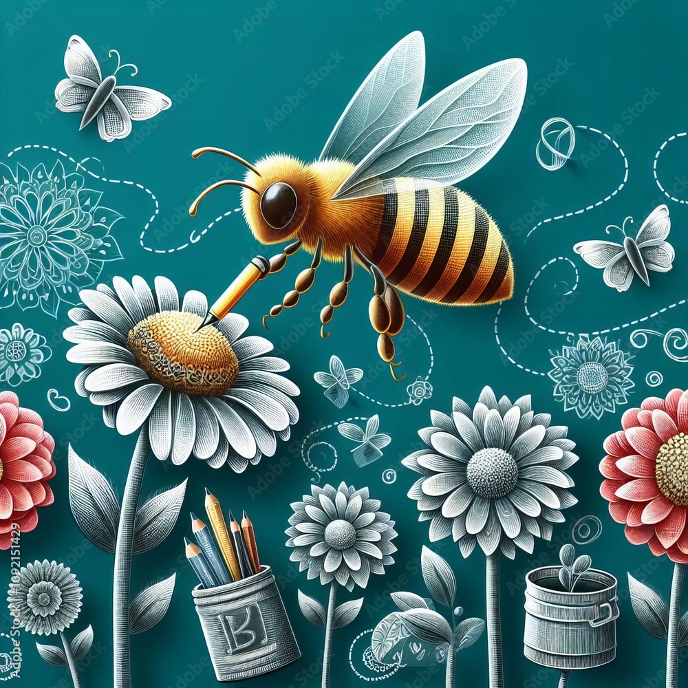 Bee Pollinating Flowers The teacher is a bee moving from flower Bee Pollinating Flowers The teacher is a bee moving from flower