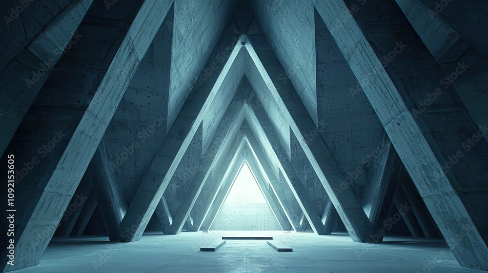Obraz premium modern architectural space with triangular concrete structures and light