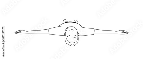 Top view of relax child boy with arms outstretched and smiling.