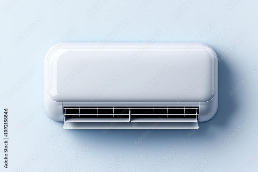 Modern White Wall Mounted Air Conditioner Unit on Light Blue Background for Contemporary Space Cooling Solutions and Interior Design Inspiration Modern White Wall Mounted Air Conditioner Unit on Light Blue Background for Contemporary Space Cooling Solutions and Interior Design Inspiration