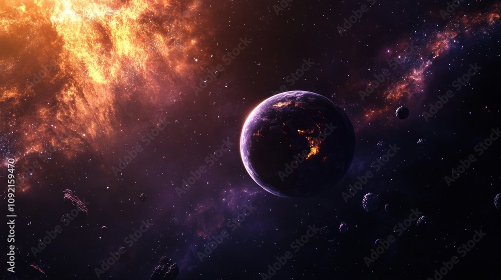 Obraz premium Cosmic Wonder: Planet and Nebula