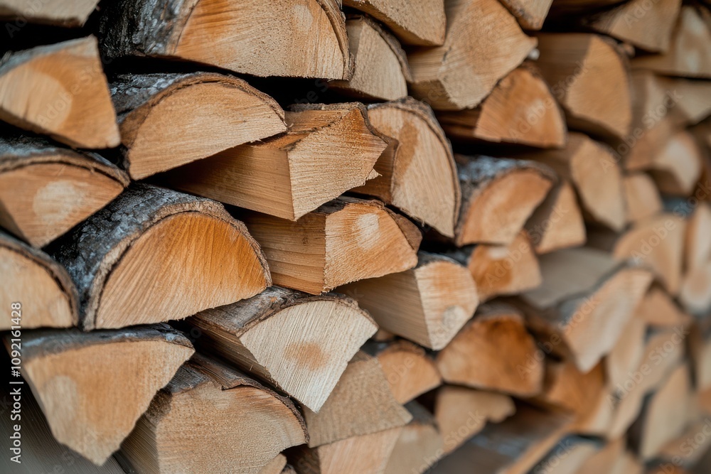 A neatly stacked pile of firewood, suggesting warmth and rustic comfort, ready for a cozy fireside. A neatly stacked pile of firewood, suggesting warmth and rustic comfort, ready for a cozy fireside.