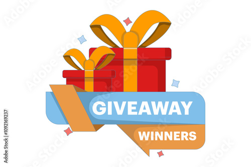 Giveaway winner concept for social media post, surprise package, customer gift. Gift box for giveaway advertisement, isolated like or repost icon in modern flat style.