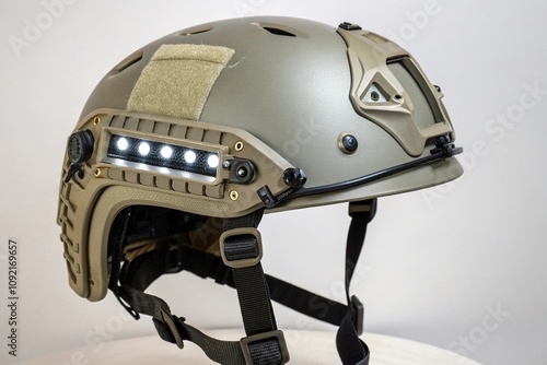 High-visibility fast mountable helmet with integrated LED lights, military optics, tactical illumination, led lighting