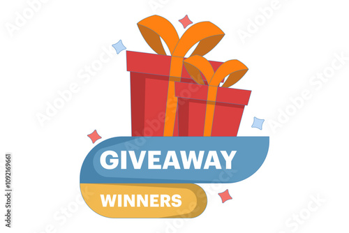 Giveaway winner concept for social media post, surprise package, customer gift. Gift box for giveaway advertisement, isolated like or repost icon in modern flat style.