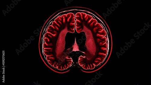 Glowing Red Brain Anatomy Scan Showcasing the Complexities of the Human Mind and Its Neurological Processes photo