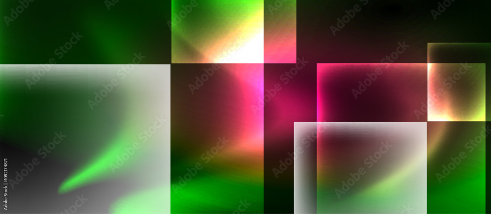 Fototapeta premium Glass squares with neon shiny light abstract background