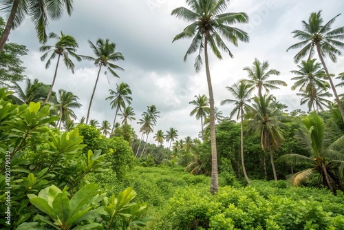 Wallpaper Mural Leafy Greenery Seamless Background with Coconut Trees, coconut trees, tropical landscape, garden backdrop Torontodigital.ca