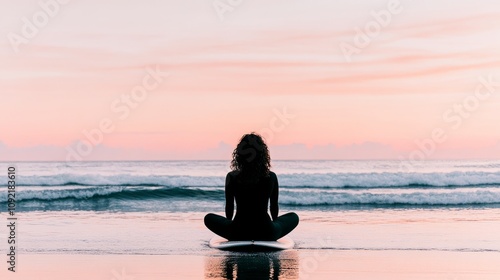 Sitting on a white surfboard in the ocean, wearing a black covered bodysuit