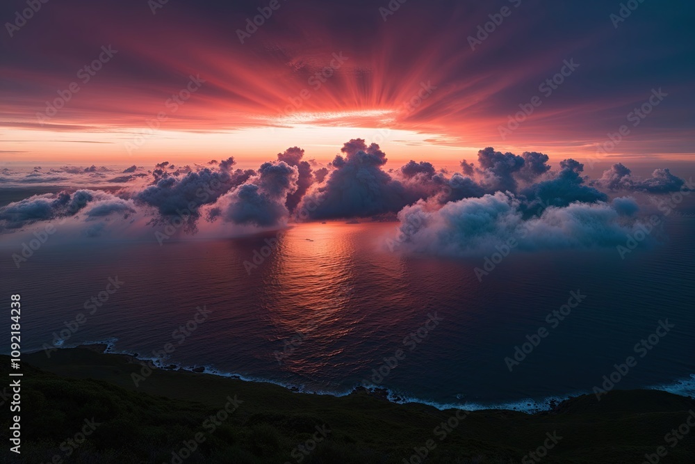 Fototapeta premium Vivid Emotional Sunset Clouds Above Coastal Scenery