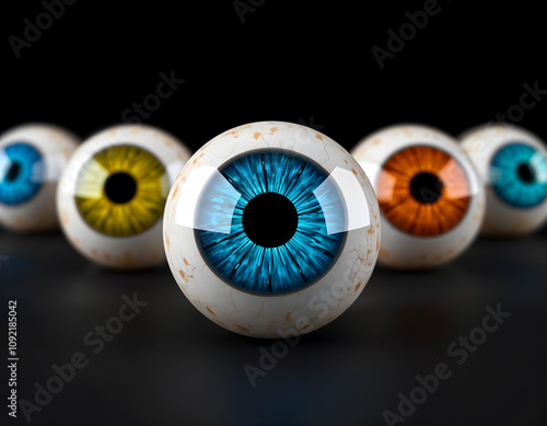 Colorful 3D Render of Human Eyeballs with Vibrant Irises