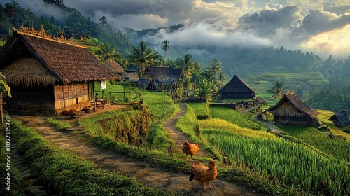 Desa Penglipuran adalah desa tradisional tertua Bali di Kabupaten Bangli pada saat senja - Bali, Indonesia photo