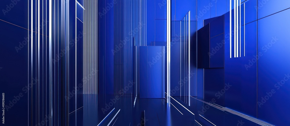Fototapeta premium Modern wallpaper in cobalt blue with vertical lines and silver accents.