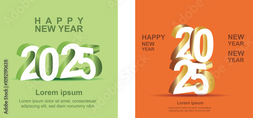 Square design social media template. happy new year 2025 with 3d gold text and gold ribbon decoration new year celebration