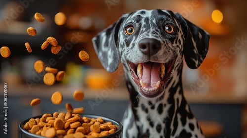 Photo of a Happy Dalmatian Dog with an Open Mouth Outdoors photo