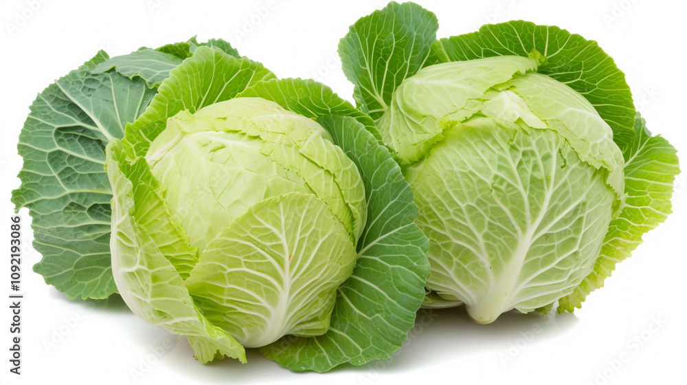 Fototapeta premium Fresh green cabbage isolated on white background