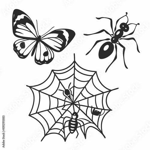 many kinds of insects illustrations vector art white background isolated art.