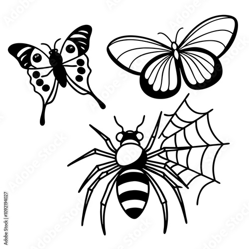 many kinds of insects illustrations vector art white background isolated art.