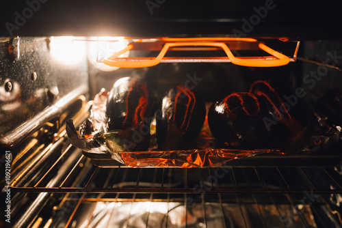 eggplants broiling in the oven